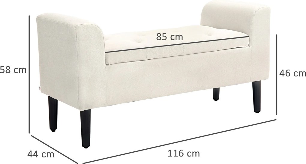 HOMCOM Kárpitozott Tárolópad Karfákkal, Tárolópad Hálószobába, Előszobába, Nappaliba, Terhelhetőség 130 Kg 116 x 44 x 58 cm Bézs | Aosom