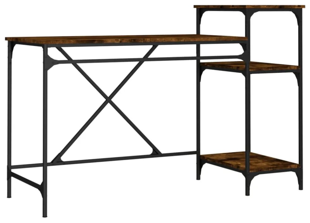 füstös tölgy szerelt fa és vas íróasztal polcokkal 135x50x90 cm