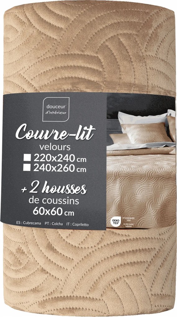 Bársony Szett Ágytakaróval És 2 Párnahuzattal 240 X 260 CM Poliészter Bézs