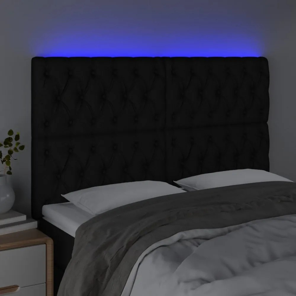 fekete szövet LED-es fejtámla 144x7x118/128 cm