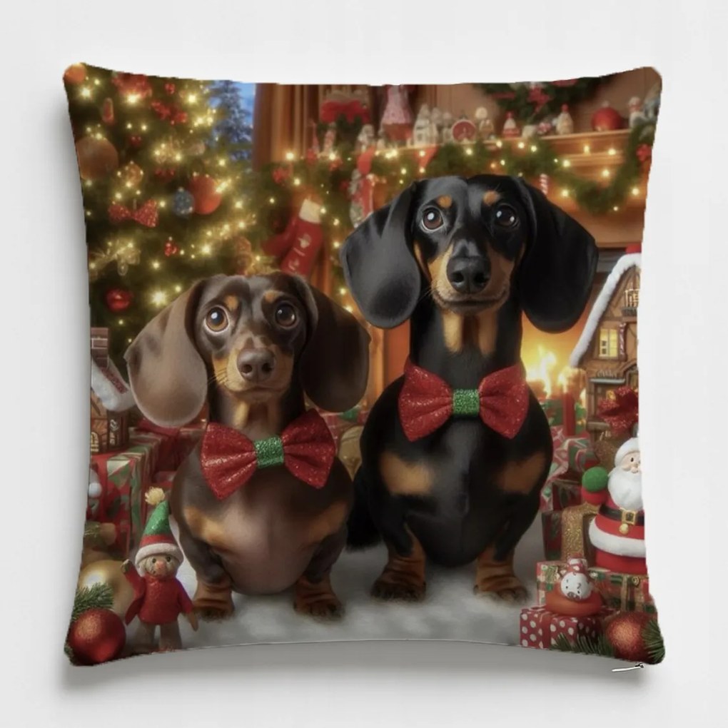 Ágyneműhuzat Kutya Tacskó 40x40 Karácsonyi velúr Ajándék Alvás