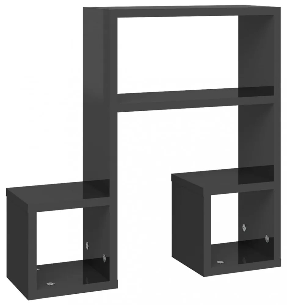 2 db magasfényű szürke szerelt fa fali polc 50 x 15 x 50 cm