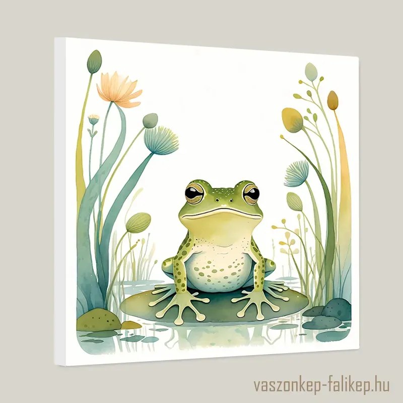 Béka a tóban illusztráció akvarell – nyugalom és természet 40x40cm