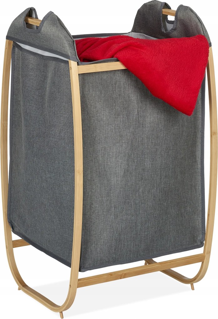 Szabadonálló szennyestartó kosár Relaxdays 70l sötét hamu, natúr