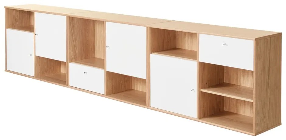 Fehér alacsony komód tölgyfa dekorral 267x61 cm Mistral - Hammel Furniture