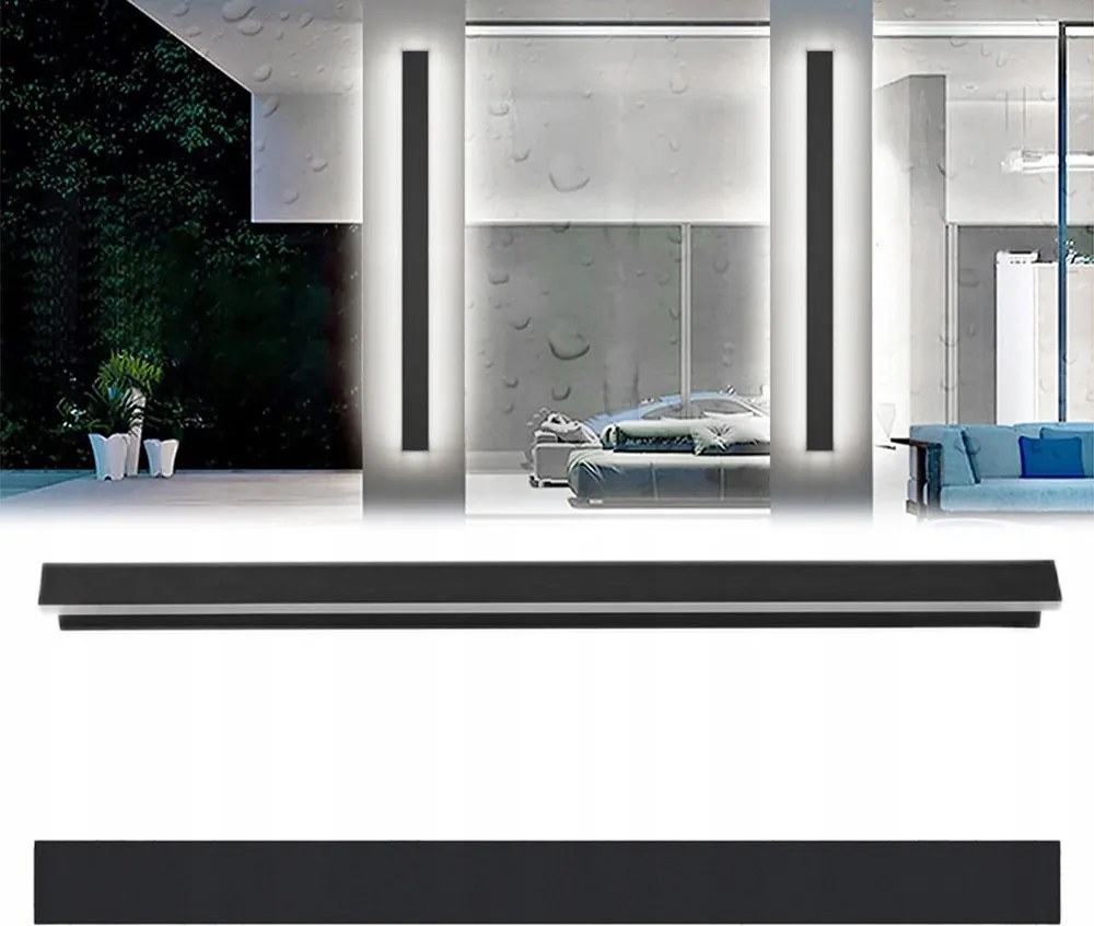 Kültéri Led fali lámpa fekete IP65 80cm/24w hosszú fali lámpa