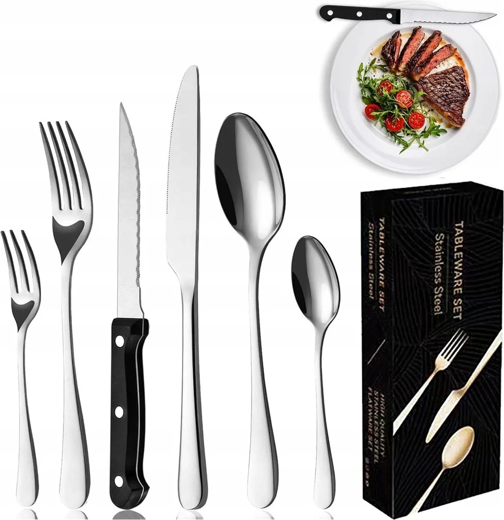 Acél Evőeszköz Készlet Ebéd Szerviz Evőeszköz Rozsdamentes Acél 6 Személyes 36el