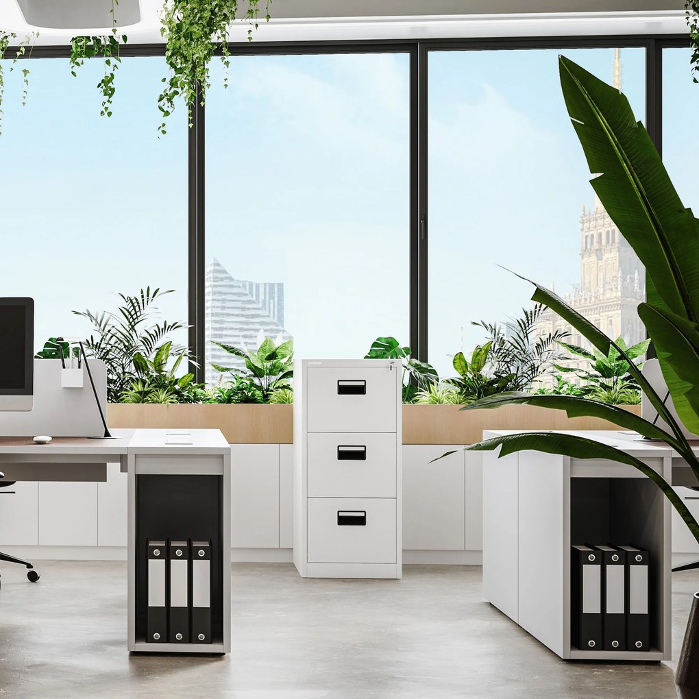 Fém irattartó szekrény, 3 fiókos SARA V3, 460 x 1020 x 620 mm, fehér