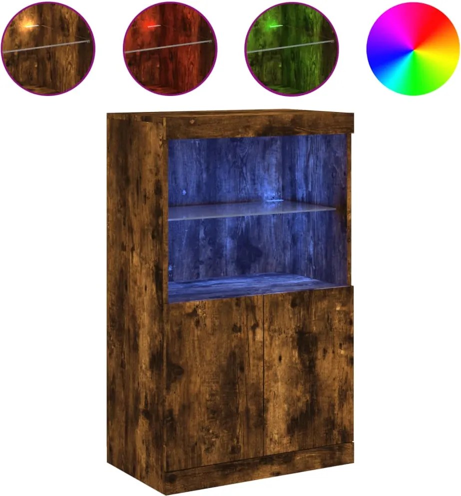 vidaXL füstös tölgy színű tálalószekrény LED-ekkel 60,5 x 37 x 100 cm