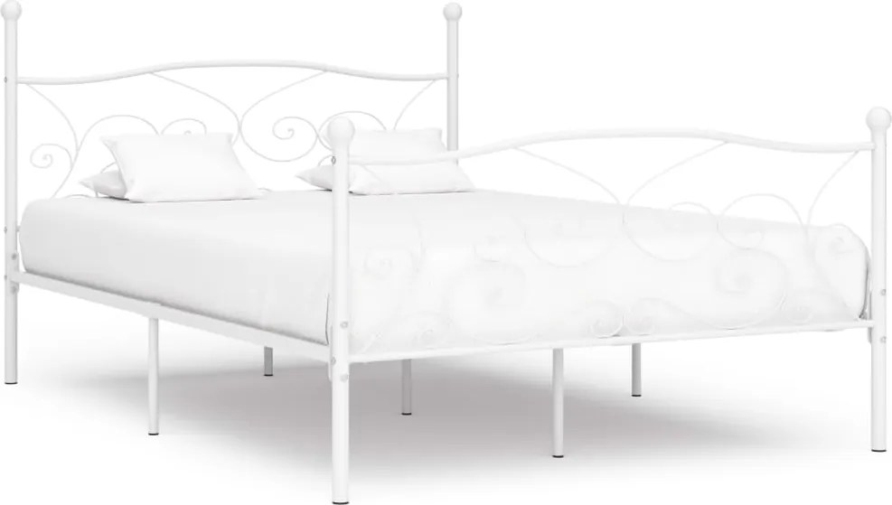 vidaXL fehér fém ágykeret lécezett ágyráccsal 140 x 200 cm