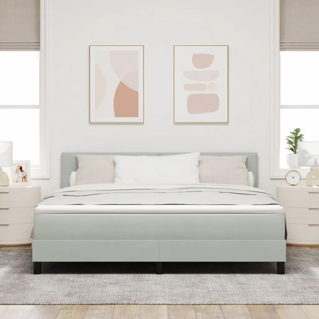 Boxspring Ágy Matraccal Világosszürke Szuper Király Bársony