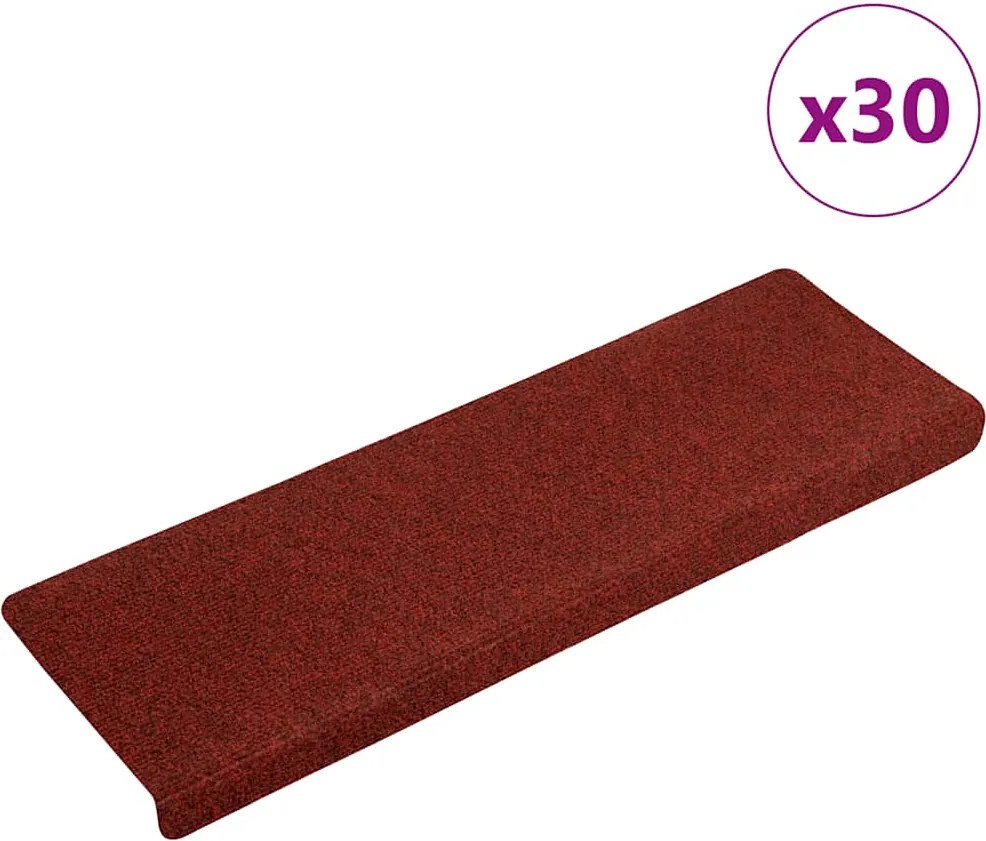 vidaXL 30 db öntapadós lépcsőszőnyeg, 65 x 21 x 4 cm, bordói piros, téglalap alakú széllel