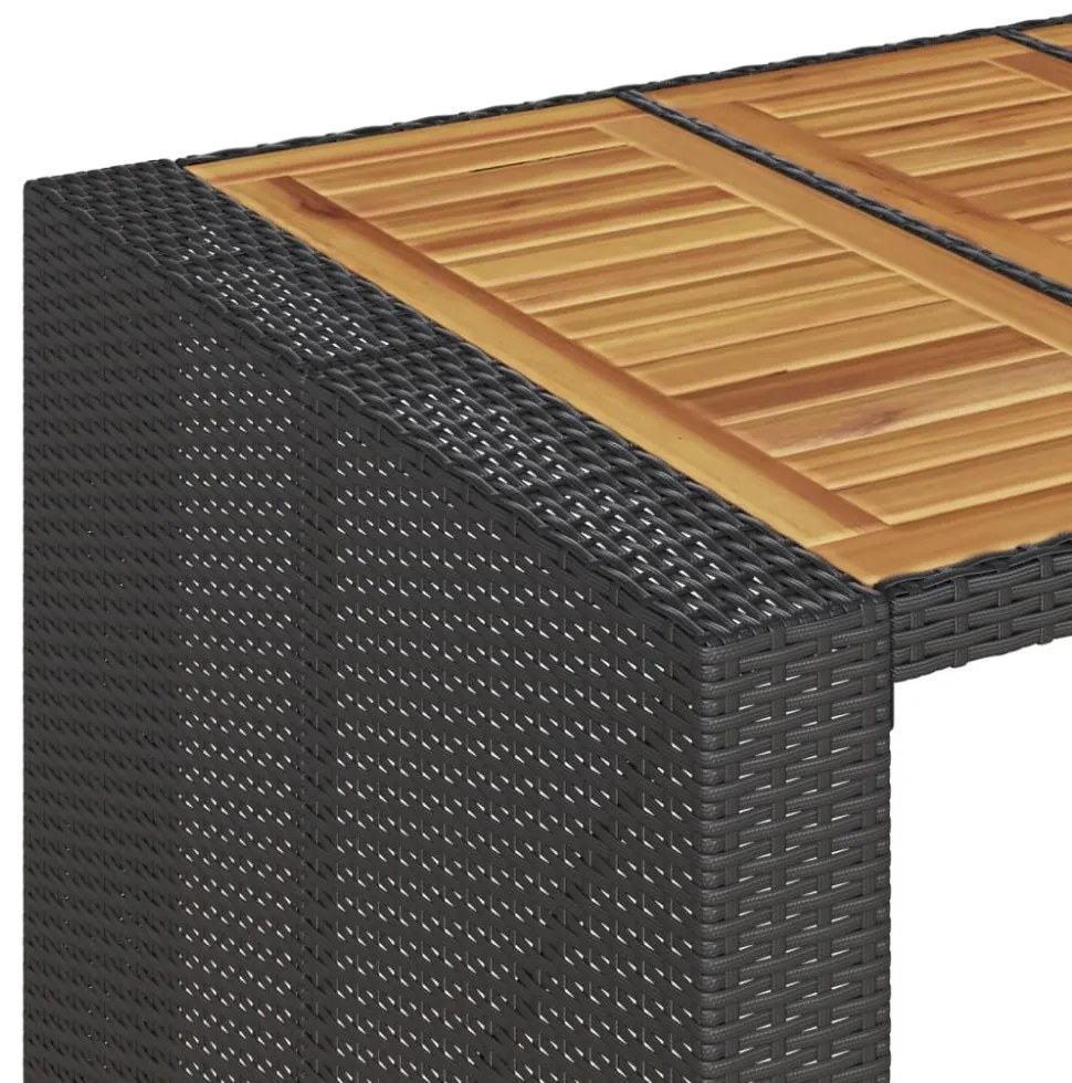 fekete polyrattan kerti bárasztal akácfa lappal 185x80x110 cm