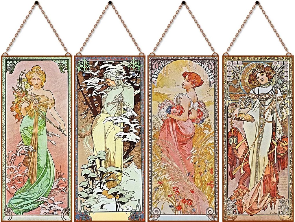 Alfons Mucha - Évszakok (Garnitúra) üvegkép, falikép