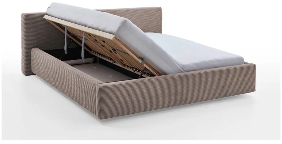 Világosbarna kárpitozott ágyneműtartós franciaágy ágyráccsal 160x200 cm Cube – Meise Möbel