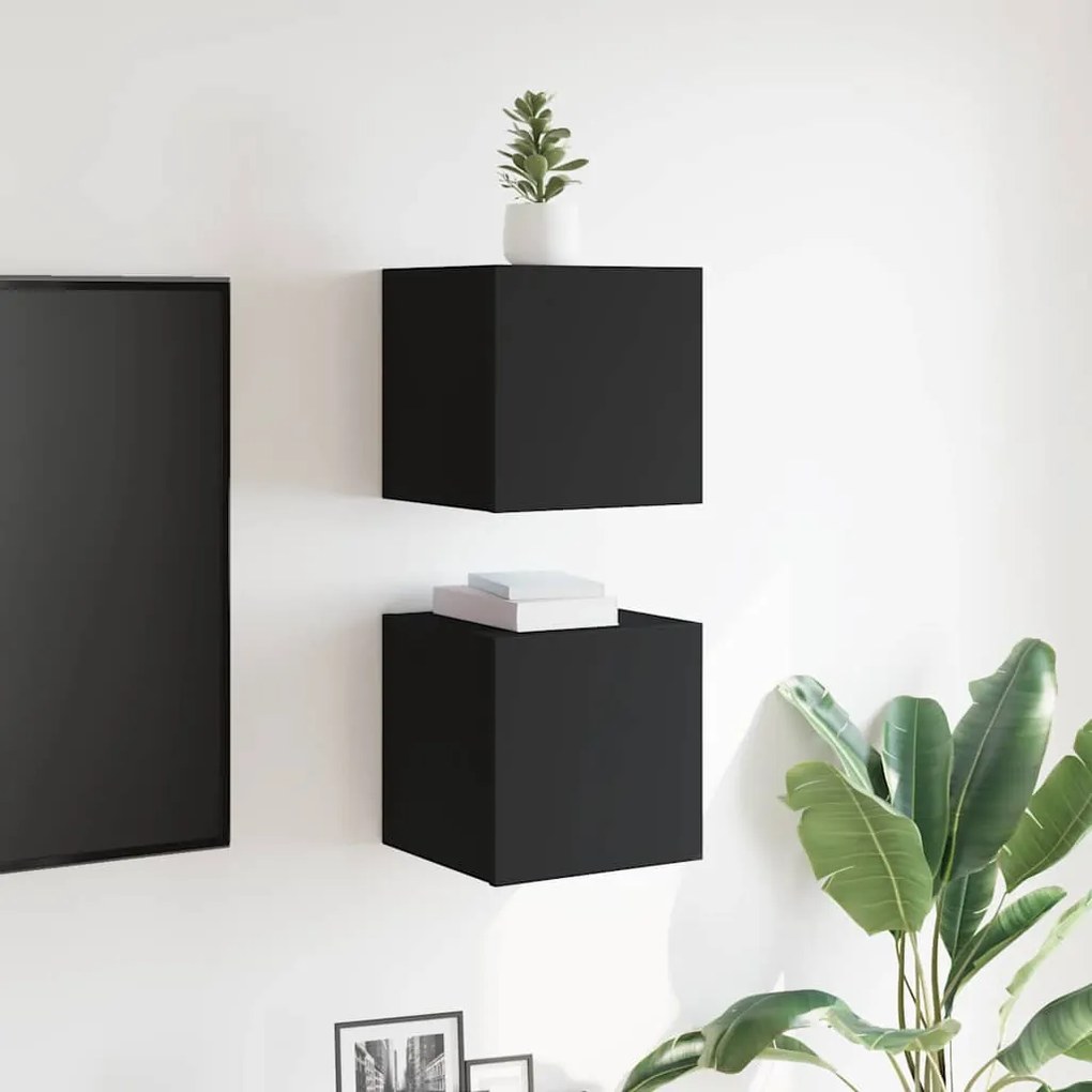 2 db fekete falra szerelhető TV-szekrény 30,5 x 30 x 30 cm