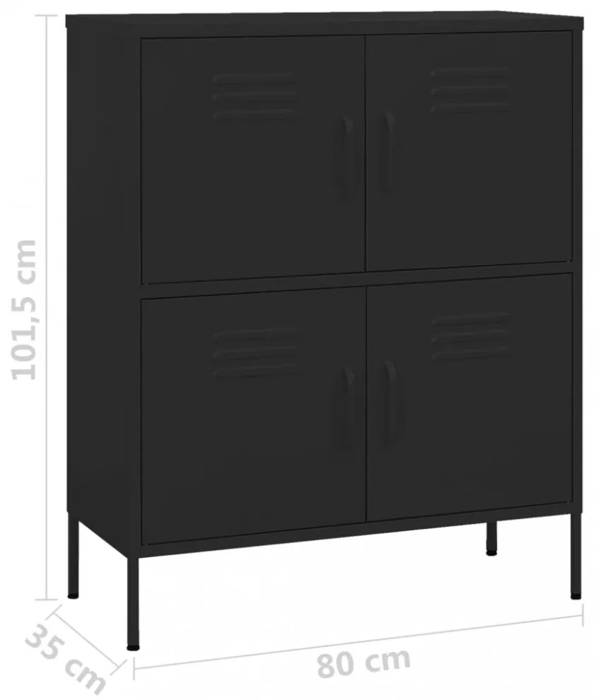 fekete acél tárolószekrény 80 x 35 x 101,5 cm