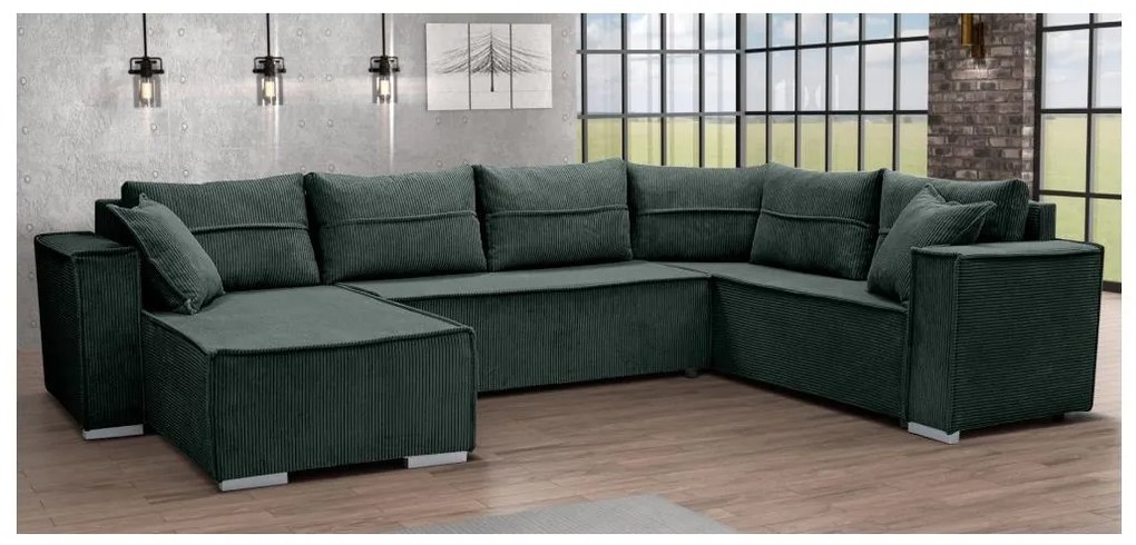 Univerzális, kihúzható U-alakú sarokülőgarnitúra LONDON, zöld