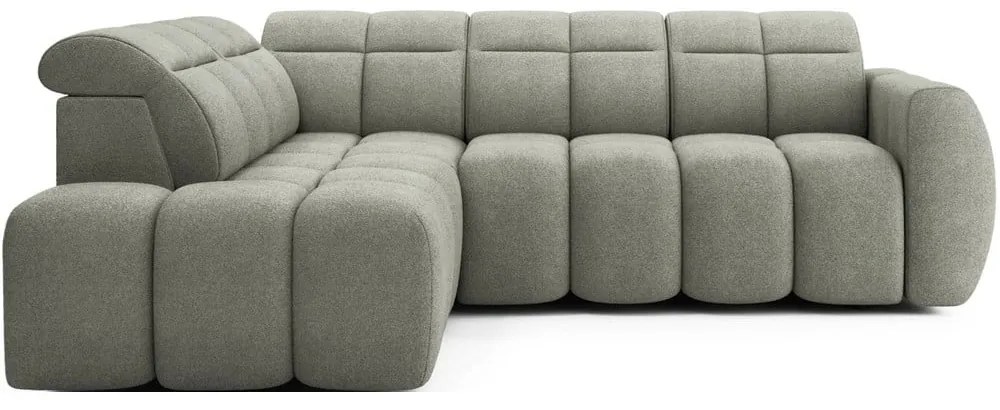 Szürkészöld buklé kinyitható-tárolóhelyes sarokkanapé (bal oldali-L alakú) Falconn – ELTAP