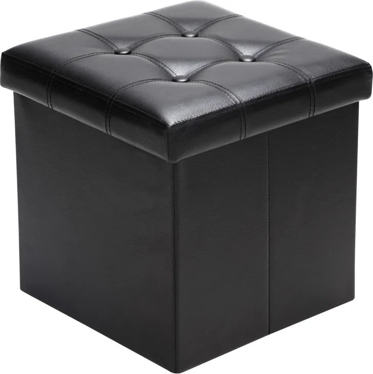Fekete Összecsukható Puff Láda Ülőke Tároló Pad