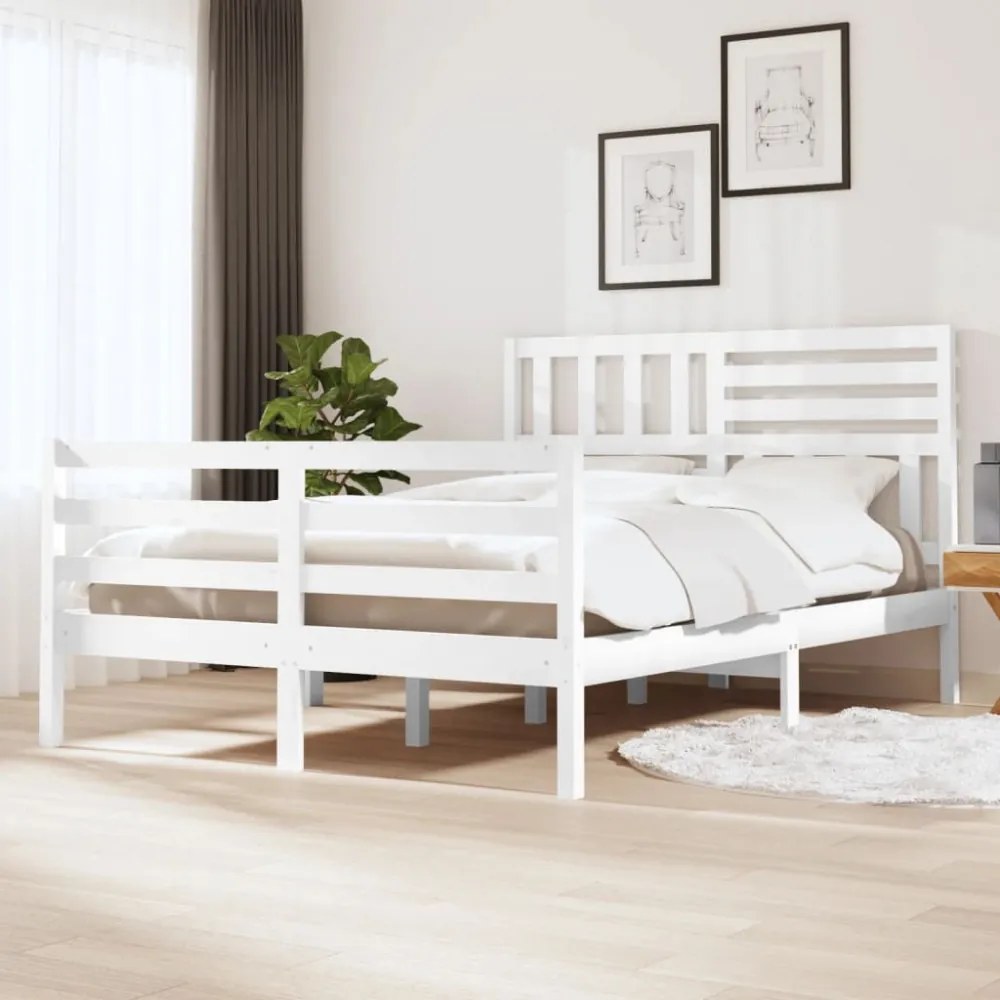 fehér tömör fa ágykeret 150 x 200 cm (King Size)