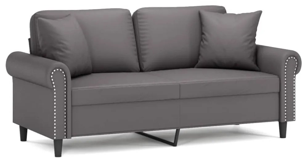 vidaXL 2 személyes szürke műbőr kanapé díszpárnákkal 140 cm
