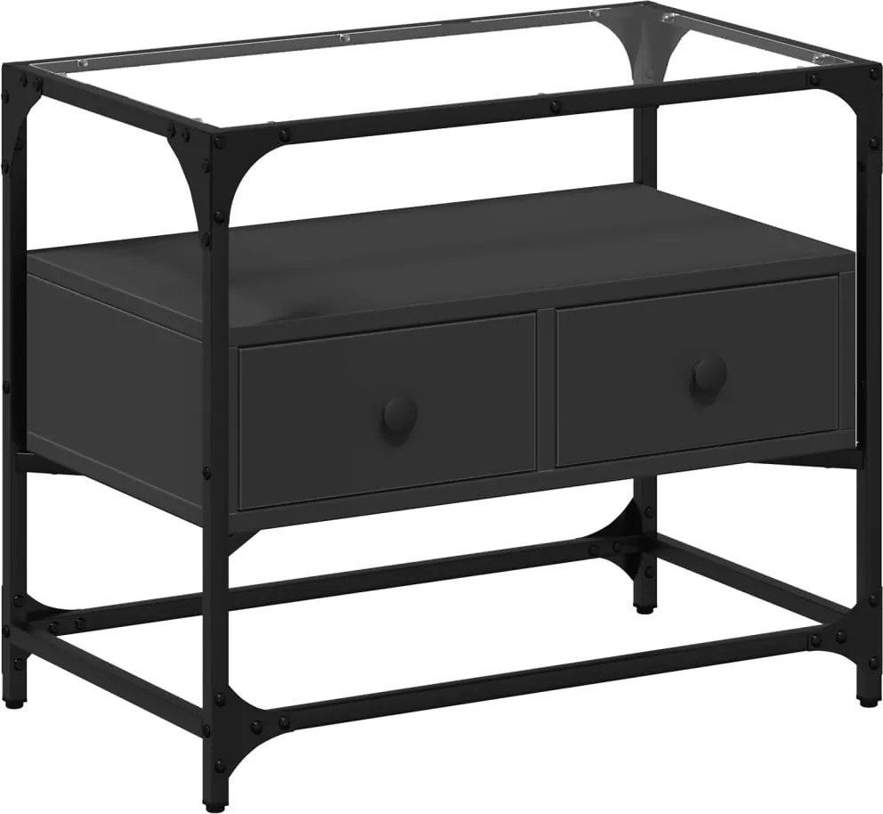 vidaXL fekete szerelt fa TV-szekrény üveglappal 60 x 35 x 51 cm