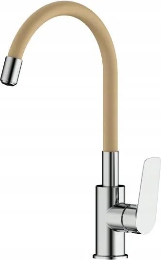 Álló konyhai csaptelep hajlított kifolyócsővel bézs króm flexibilis csaptelep