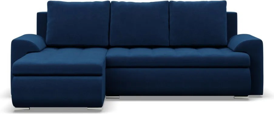 Tokio sarokkanapé, 2 ágyneműtartóval, bársony, baloldali, kék