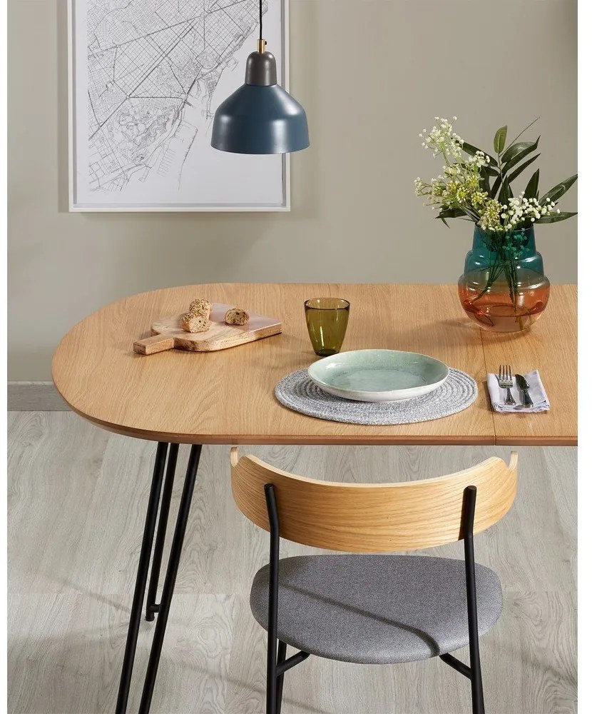 Natúr színű bővíthető étkezőasztal tölgyfa dekorral 100x170 cm Novac – Kave Home