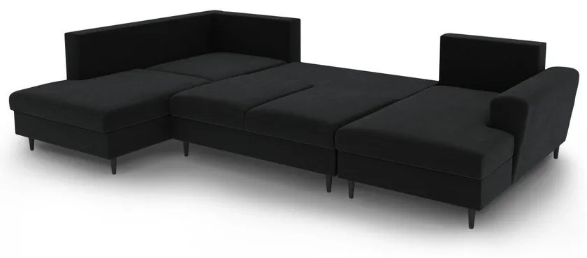 Fekete bársony kinyitható tárolóhelyes sarokkanapé (bal oldali-U alakú) Kyoto – Cosmopolitan Design