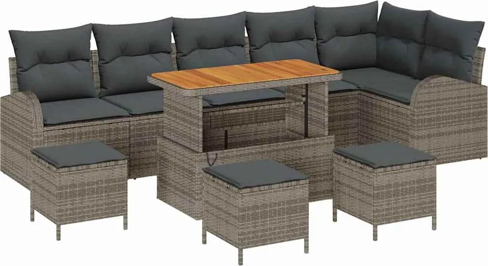 vidaXL Kerti Kanapé Szett párnával 10 pcs Szürke polirattan