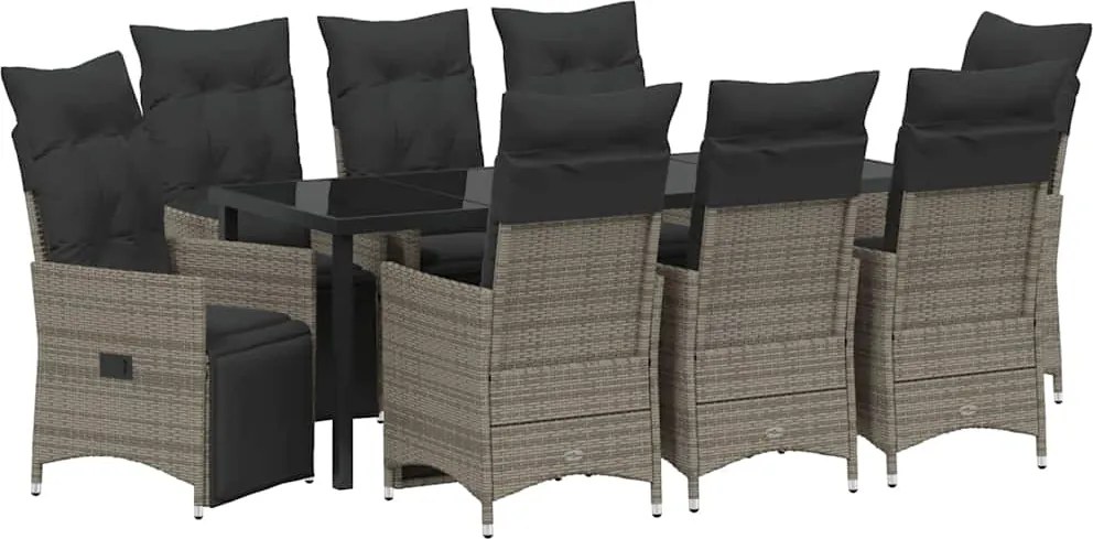 vidaXL Kert étkező szett párnával 9 pcs Szürke polirattan