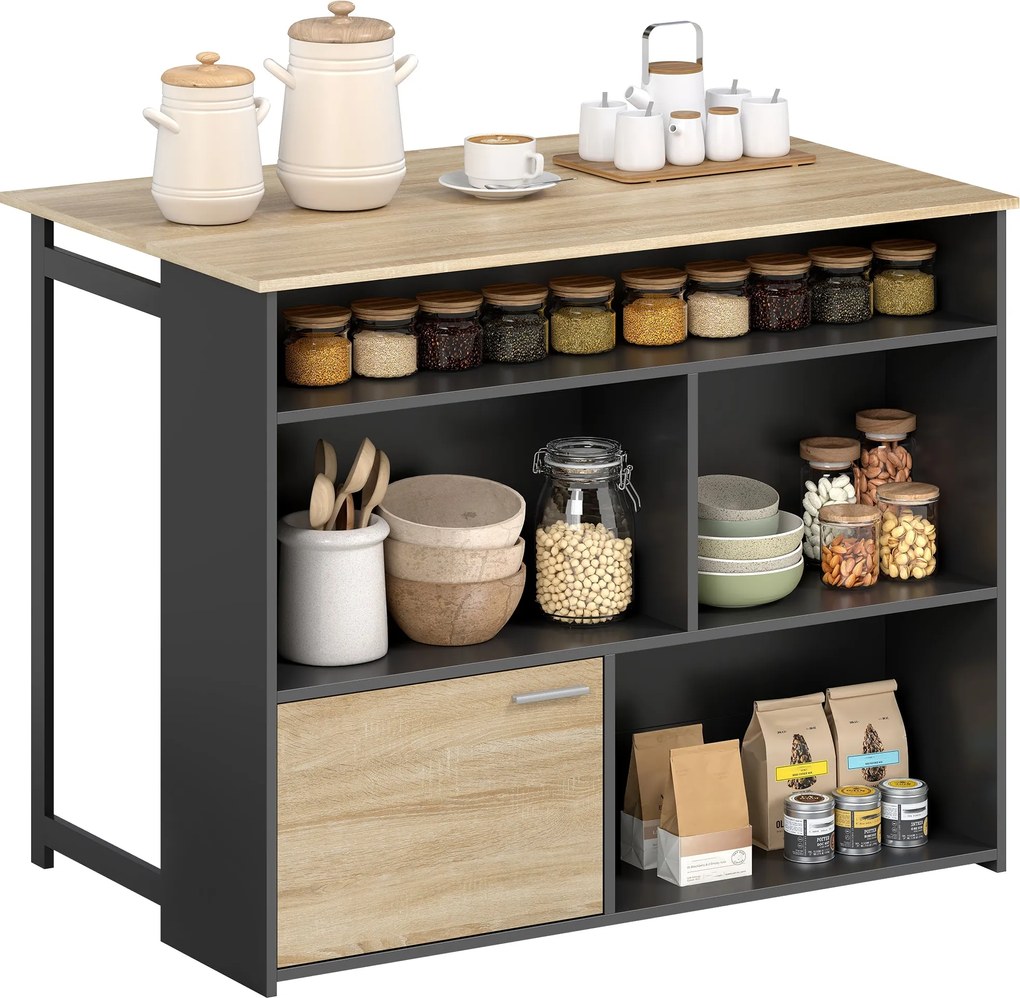 HOMCOM kihajtható bárasztal lehajtható lappal — magas konyhai asztal 1 szekrénnyel és 4 nyitott rekesszel, modern kéttónusú kialakítás kis terekhez, 1