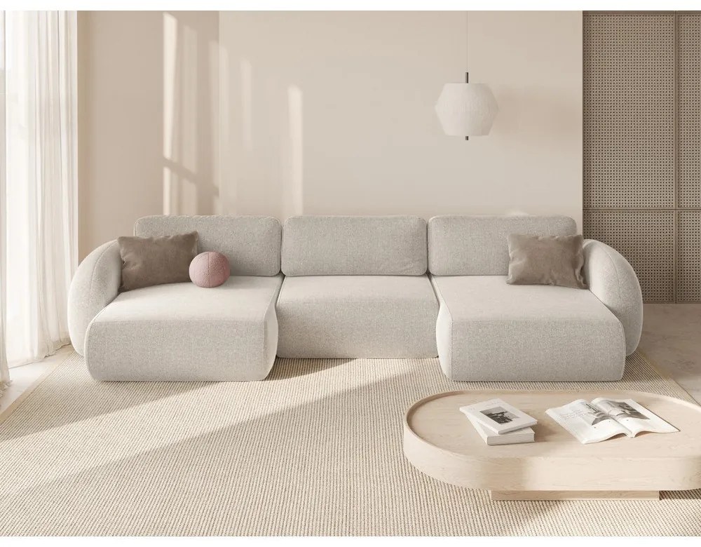 Krémszínű zsenília kinyitható-tárolóhelyes (U alakú) sarokkanapé Tonale – Cosmopolitan Design