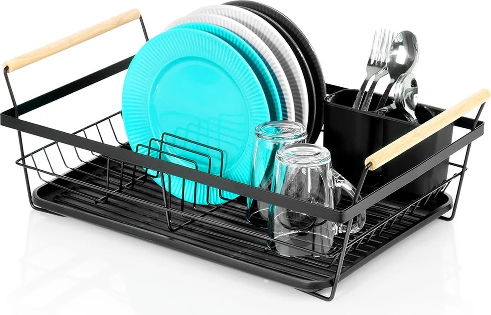 Edényszárító Fekete Álló Edénycsepegtető Konyhai Tálcával