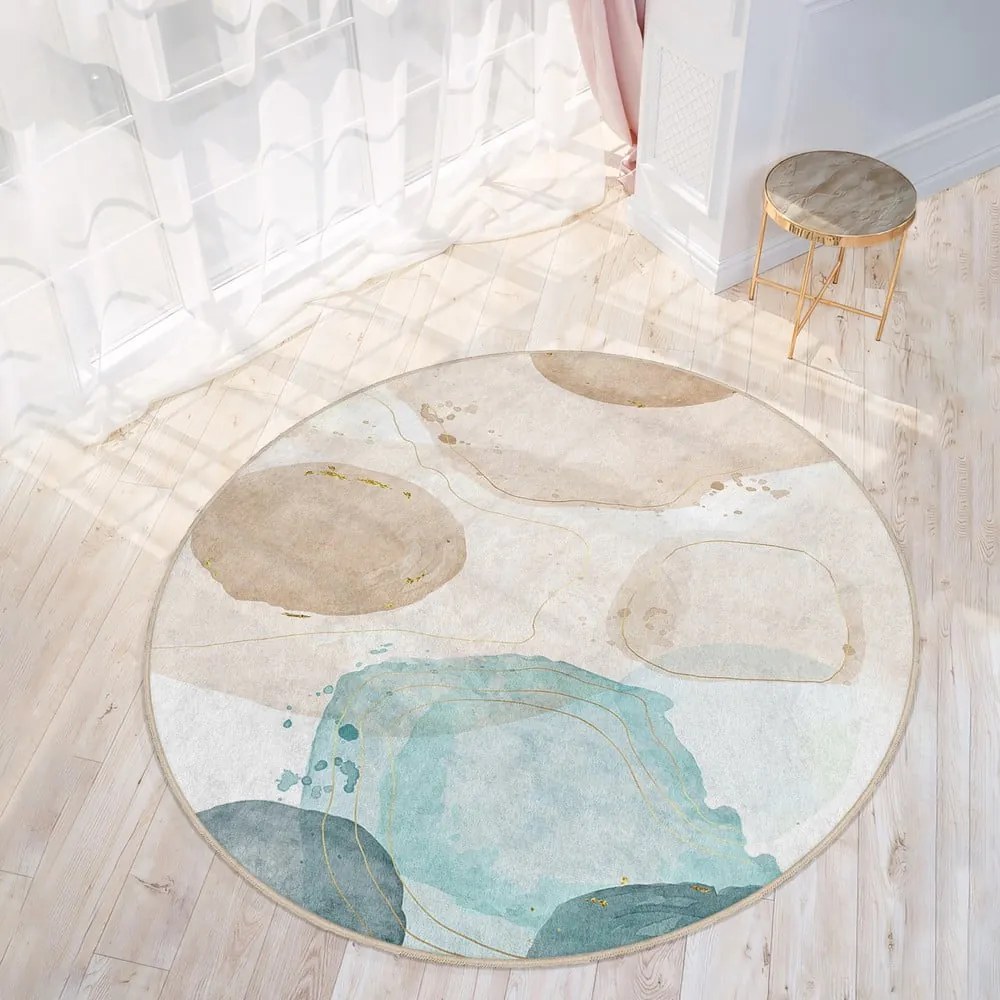 Kék-bézs mosható kerek szőnyeg ø 150 cm Puddle – Mila Home
