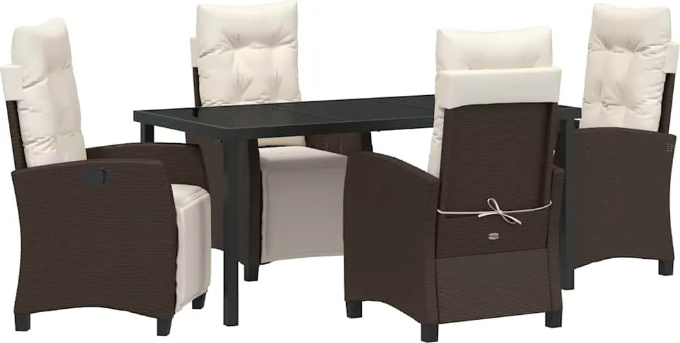 vidaXL Kert étkező szett párnával 5 pcs Barna polirattan