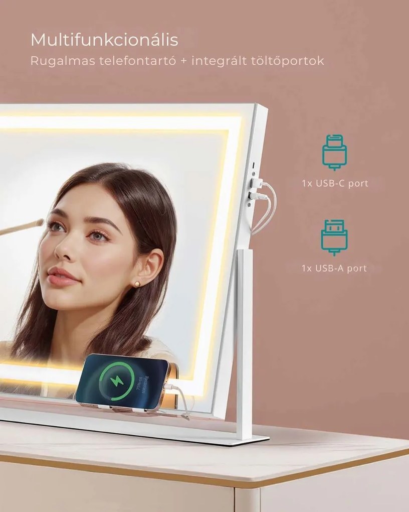 DAHLIA LED világítással ellátott kozmetikai tükör, 10x62,5x45,8 cm, fehér SongmicsHome