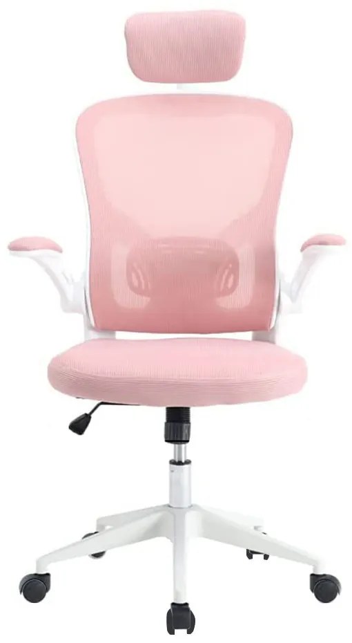 Ergonomikus irodai szék deréktámasszal, fejtámlával, rózsaszín