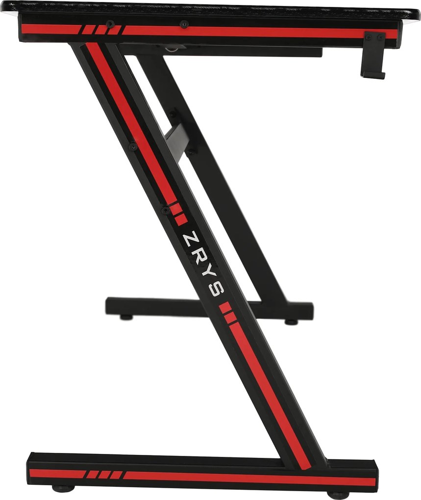 Gamer asztal/számítógépasztal, fekete/piros, MACKENZIE 140cm