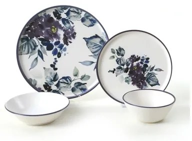 24 részes étkészlet, fehér/kék, kerámia