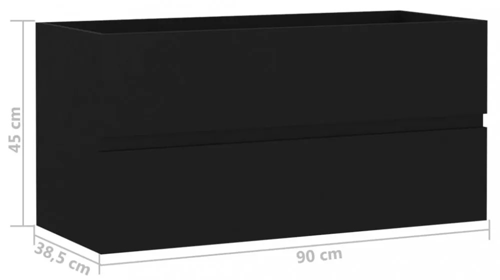 fekete szerelt fa mosdószekrény 90 x 38,5 x 45 cm