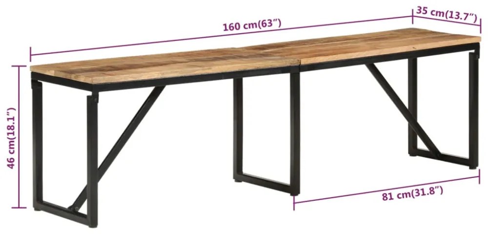tömör mangófa pad 160 x 35 x 46 cm