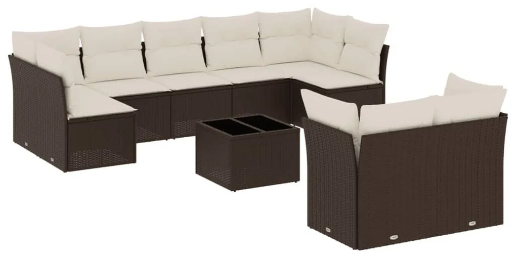 10 részes barna polyrattan kerti ülőgarnitúra párnákkal
