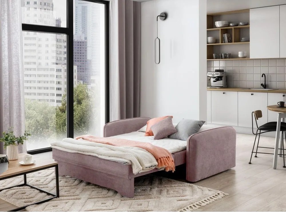 Rózsaszín zsenília kinyitható-tárolóhelyes kanapé 155 cm Laine – ELTAP