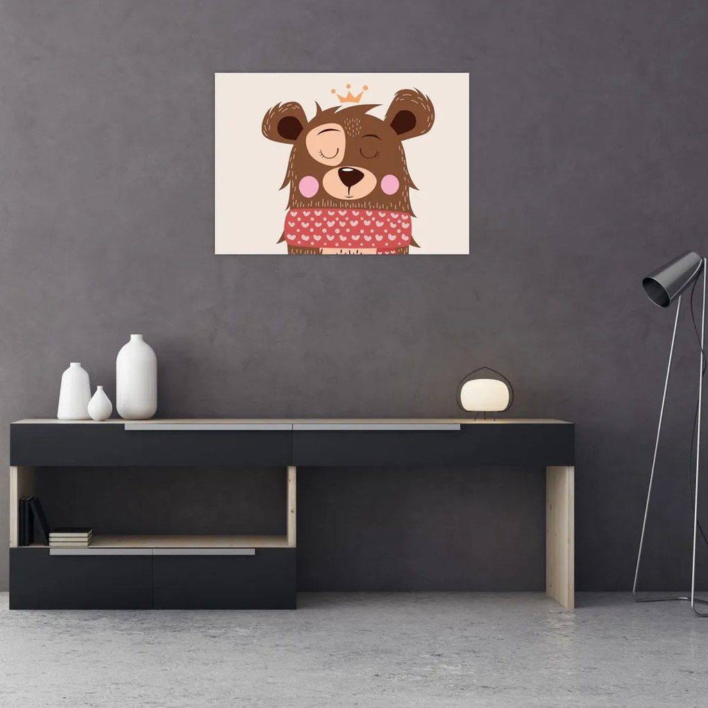 Üveg kép - Teddy maci piros sállal (70x50 cm)