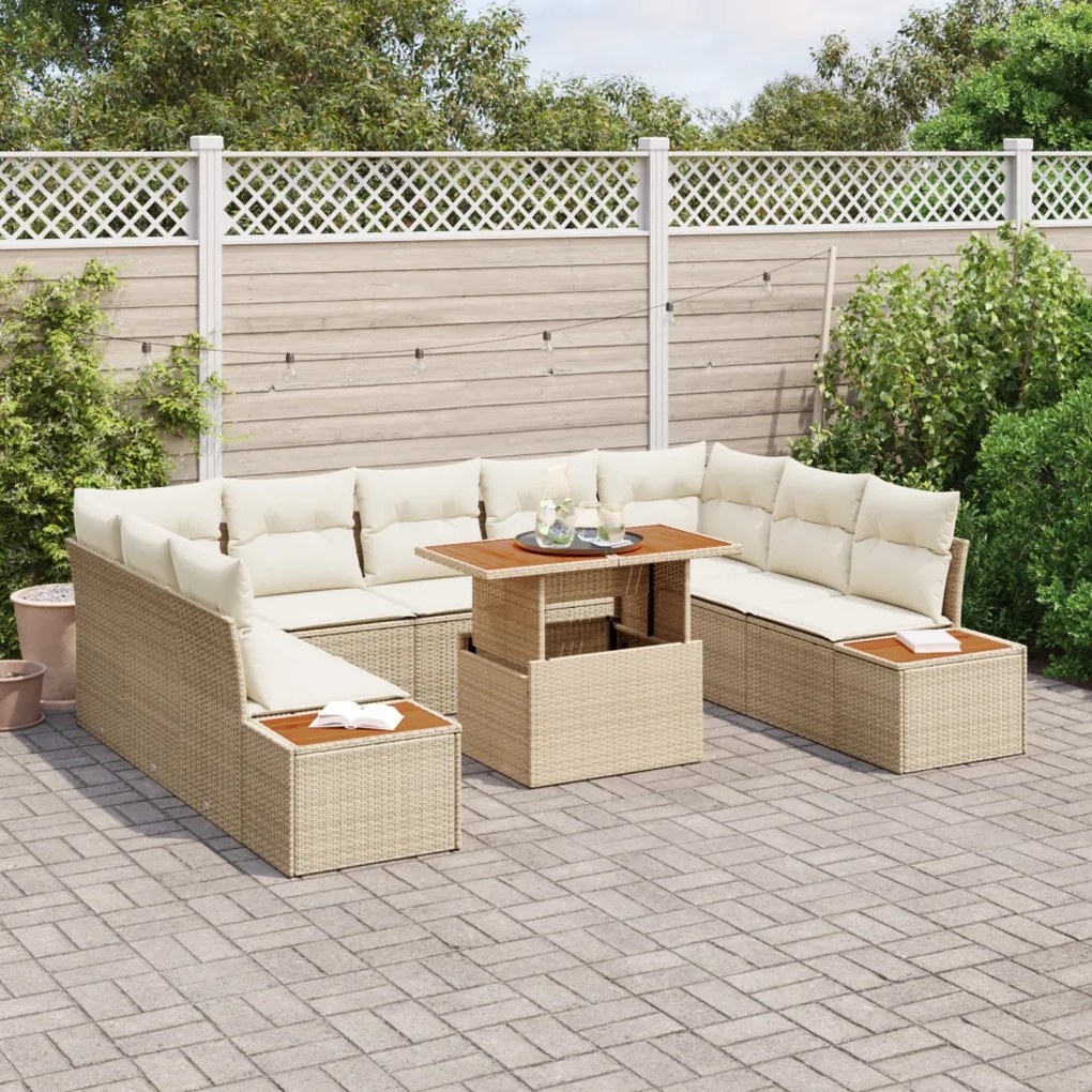 6 darabos kertiszófa szett párnákkal bézs poli rattan