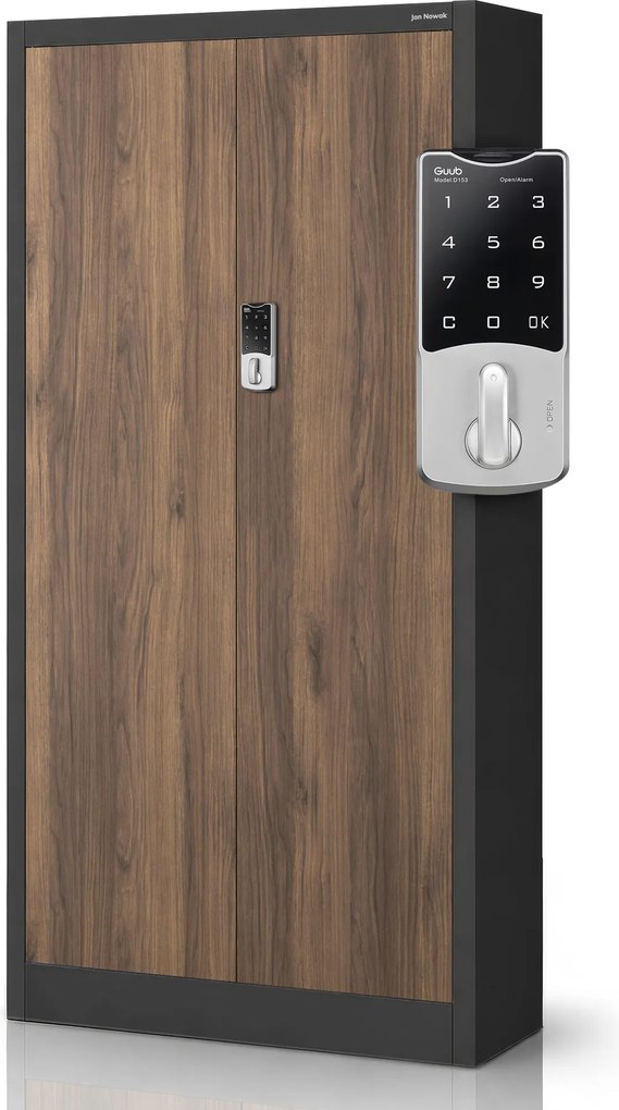 Irodai fém szekrény számzáras antracit / dió: Eco Design DANIEL, 900 x 1850 x 400 mm
