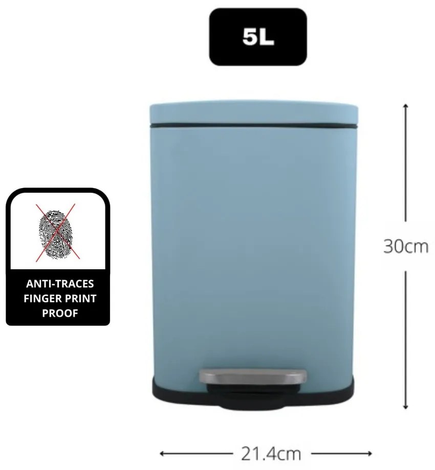 Világoskék acél pedálos szemetes 5 l Akira – Spirella